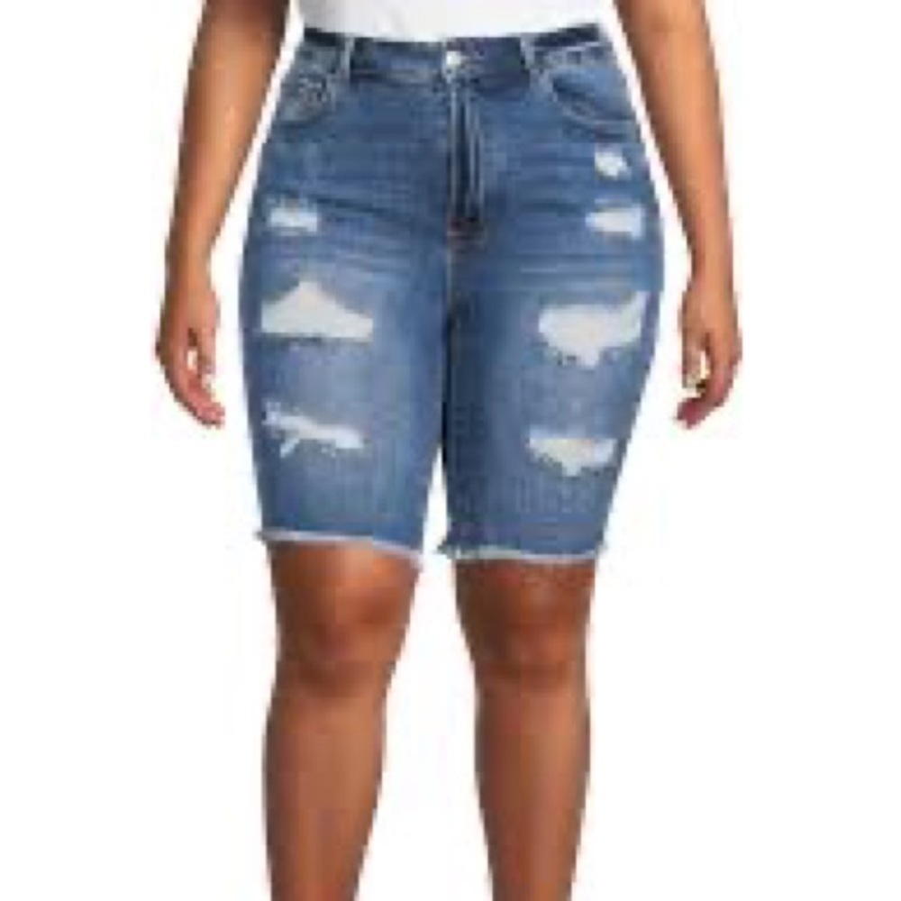 Wax‎ Jeans Hi Rise Distressed Bermuda Denim Shorts